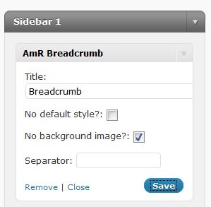 Screenshot of a breadcrumb navigation with minimal styling in the default wordpress theme.