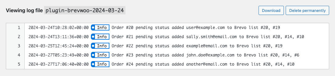 View optional debug entries in WooCommerce logs.