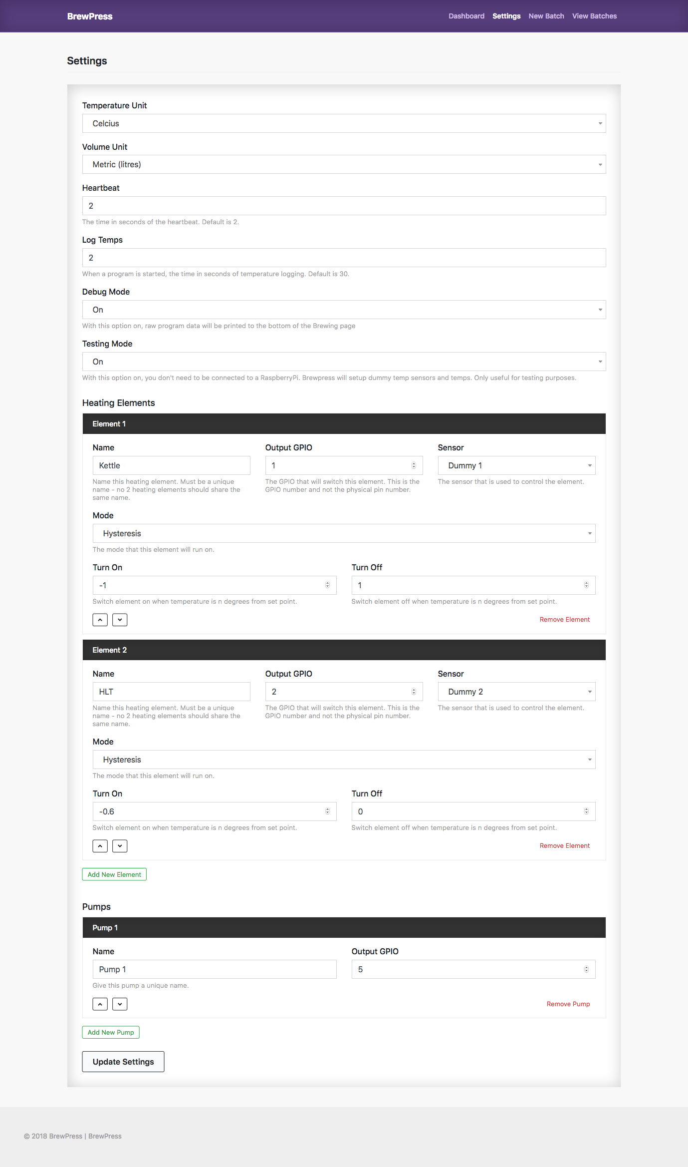 Settings page.