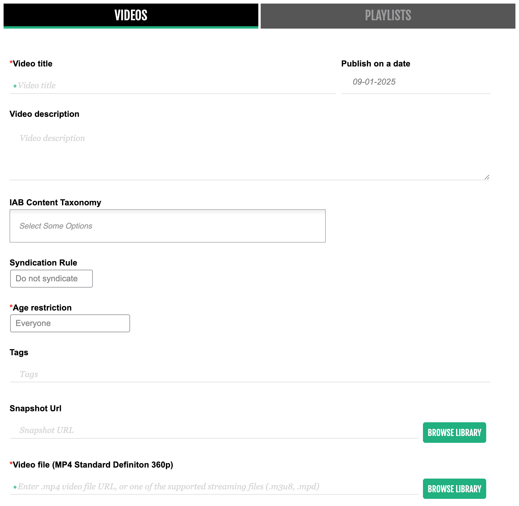 TargetVideo settings page