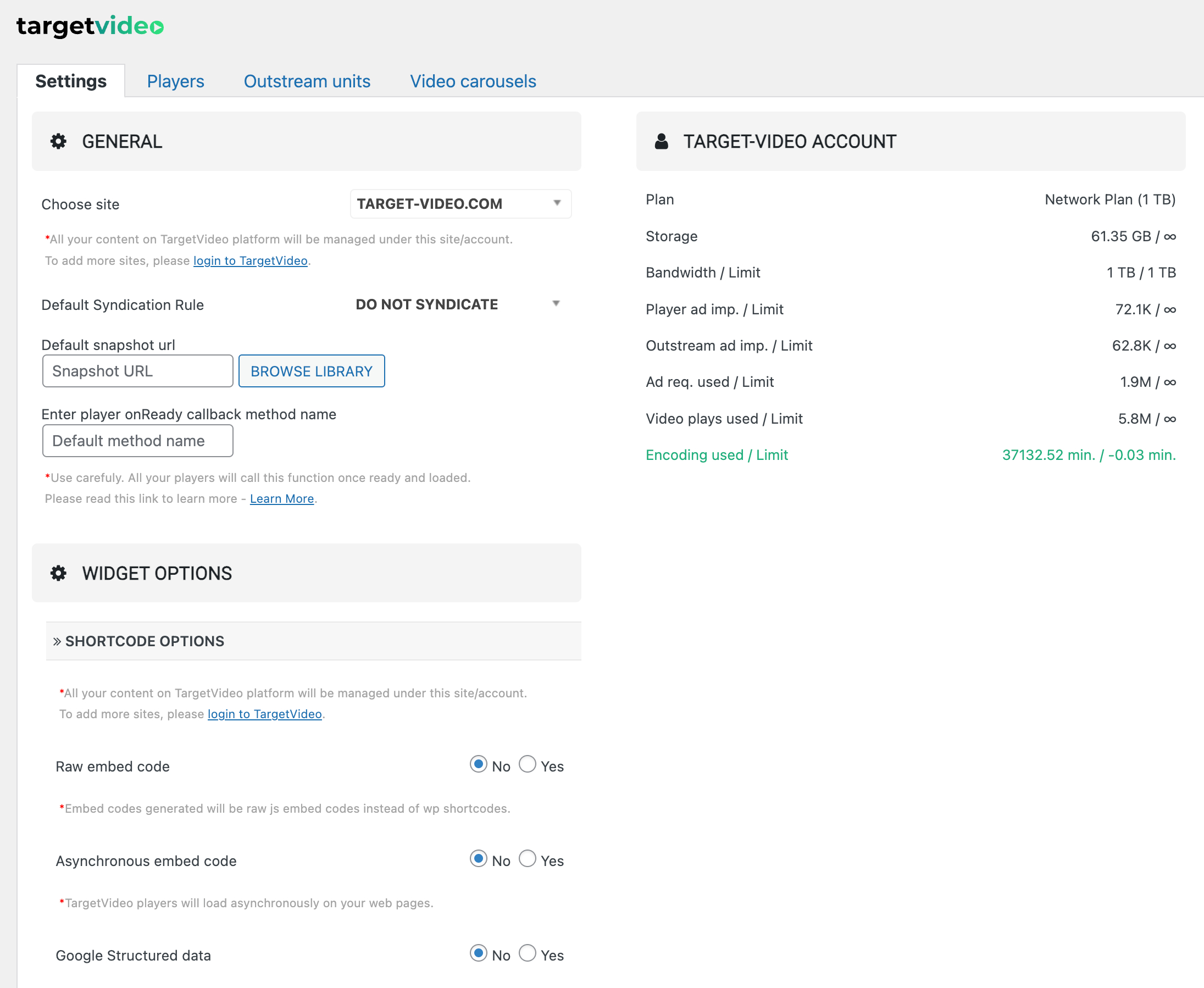 TargetVideo player configuration