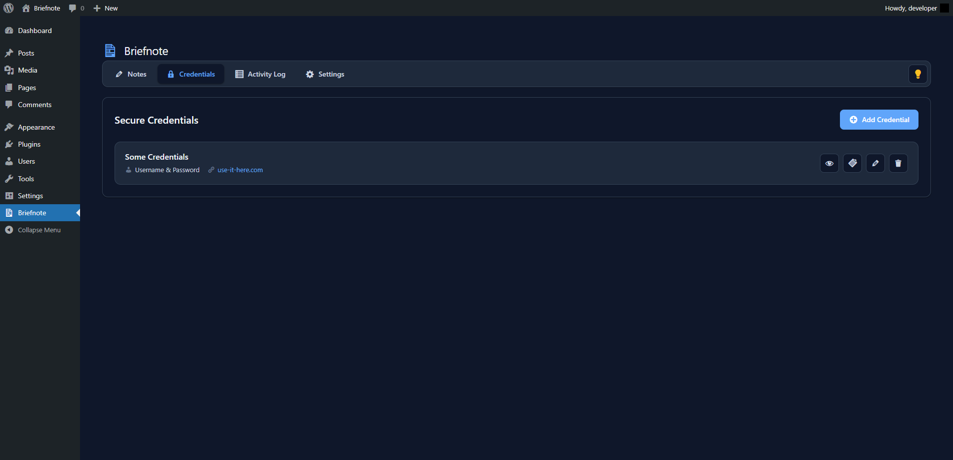 Credentials management interface