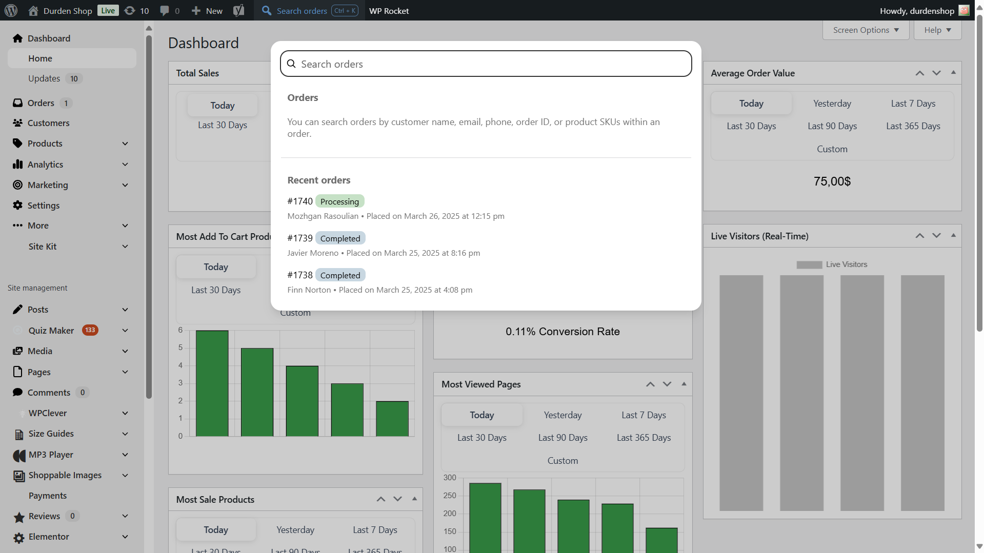**Quick Order Search** – Find products instantly, with keyboard shortcut
