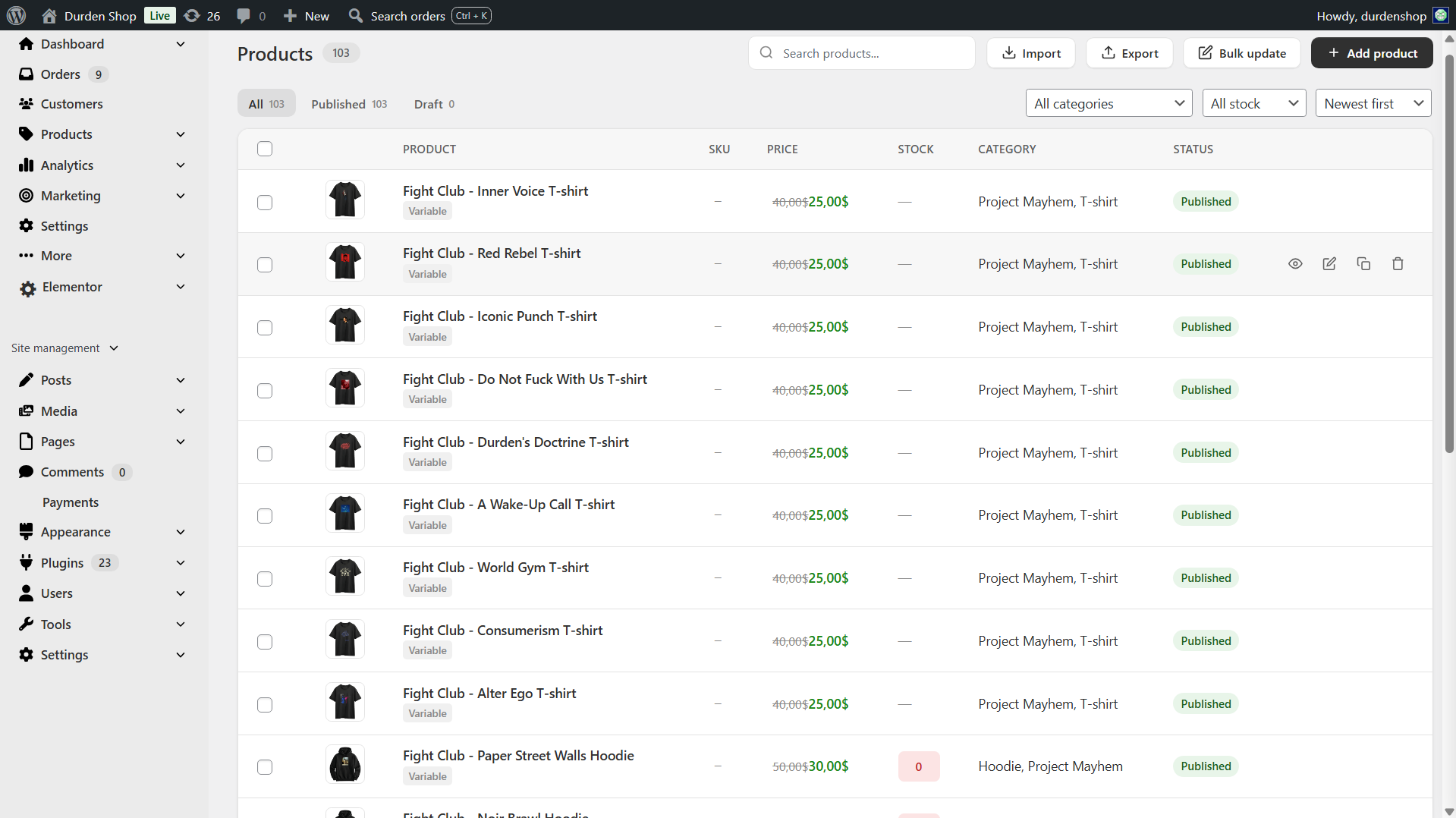 **Simplified WooCommerce Product Editor — SEO & Variations** — custom slug, meta title, meta description, live SERP preview, and auto-generated variation matrix