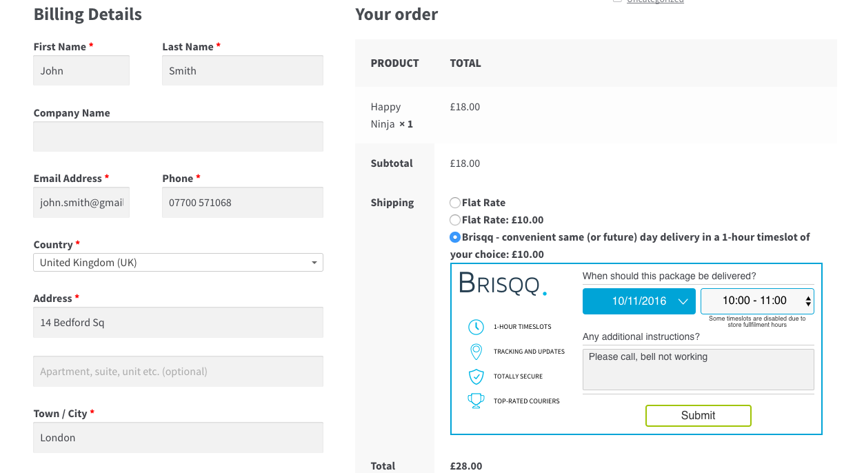 After shoppers enter their post code, the Brisqq shipping method will show.