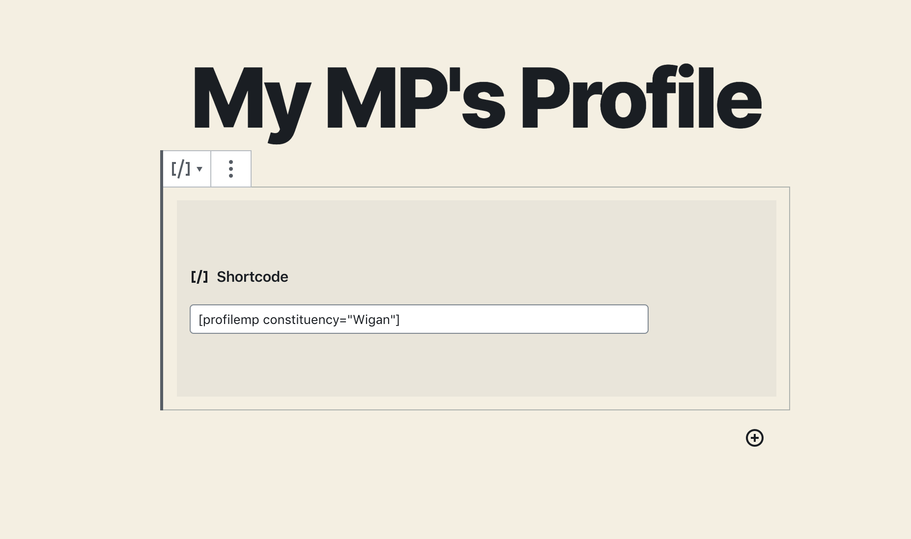 Add a profile through the Shortcode block in the Block Editor
