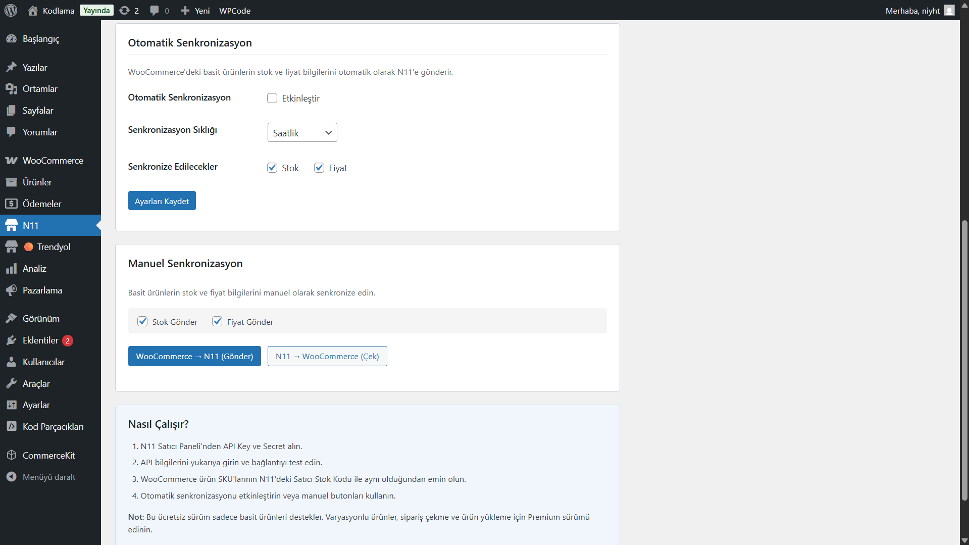 Manuel senkronizasyon butonları