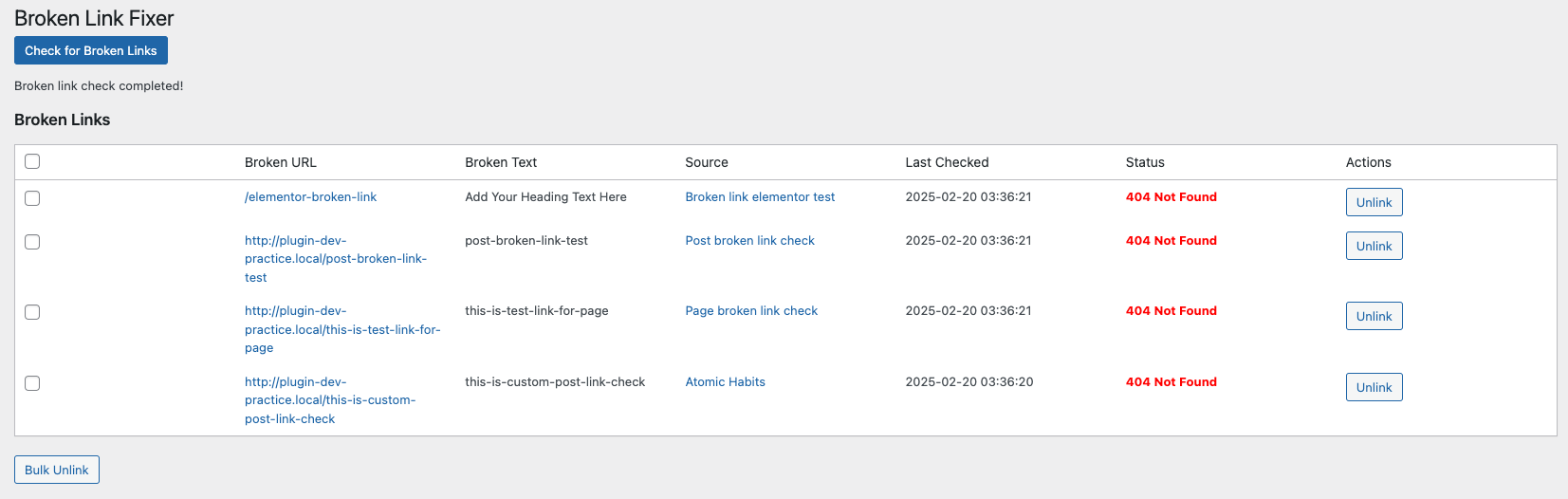 Results Page – View the list of detected broken links.