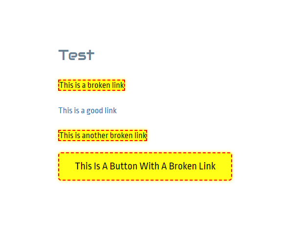 Find broken links easily on front-end with a glowing animation and red border