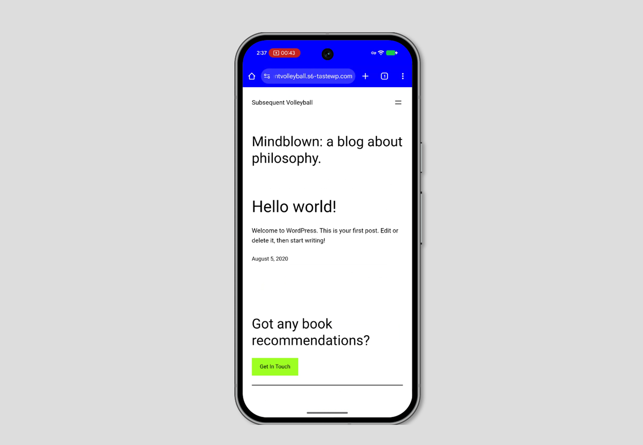 Mobile preview of a website showing address bar with blue color