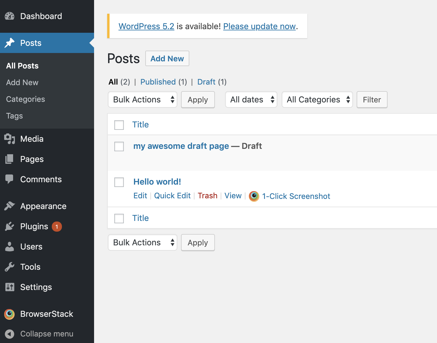 Admin posts section
