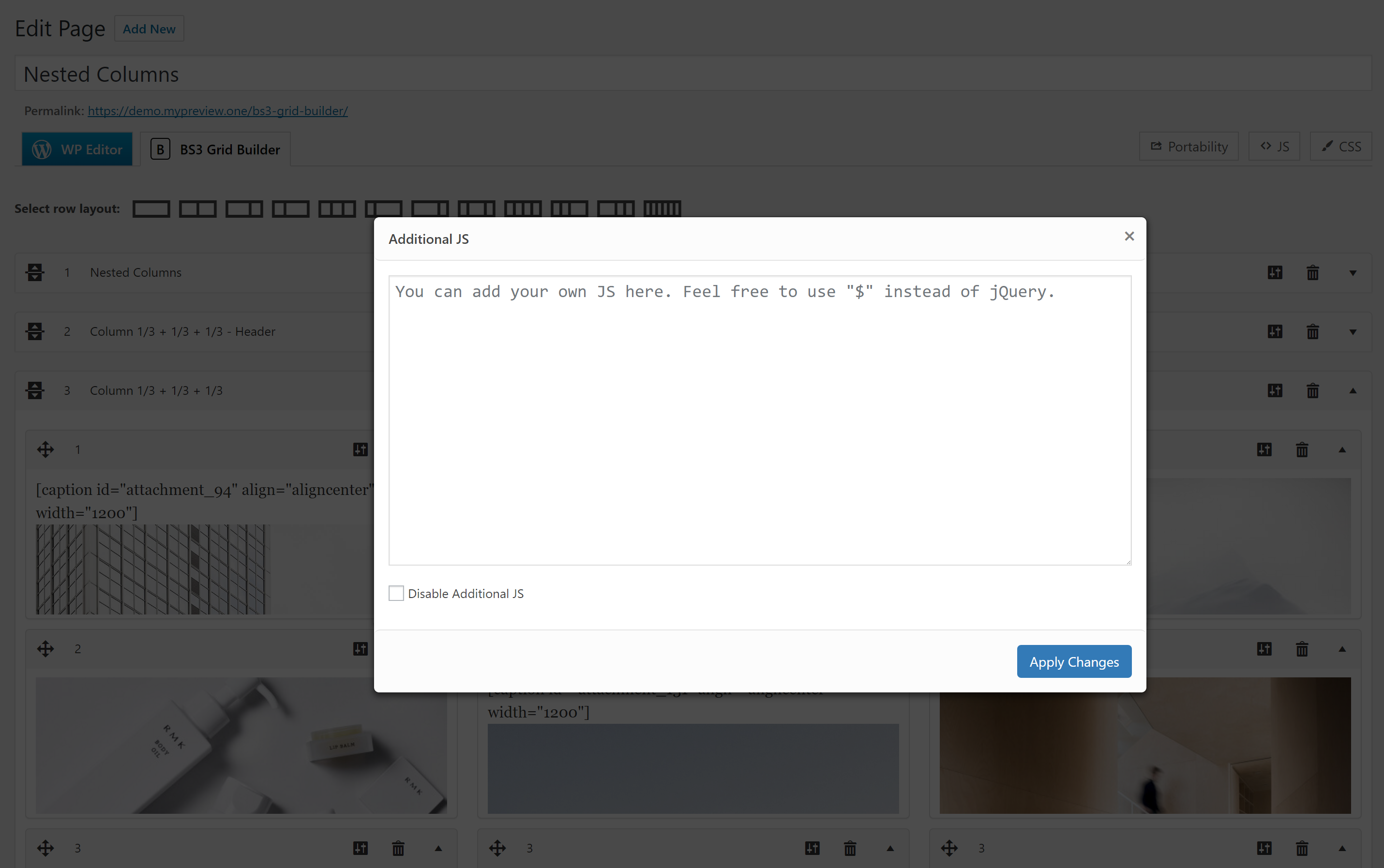 Ability to add additional in page JavaScript code.