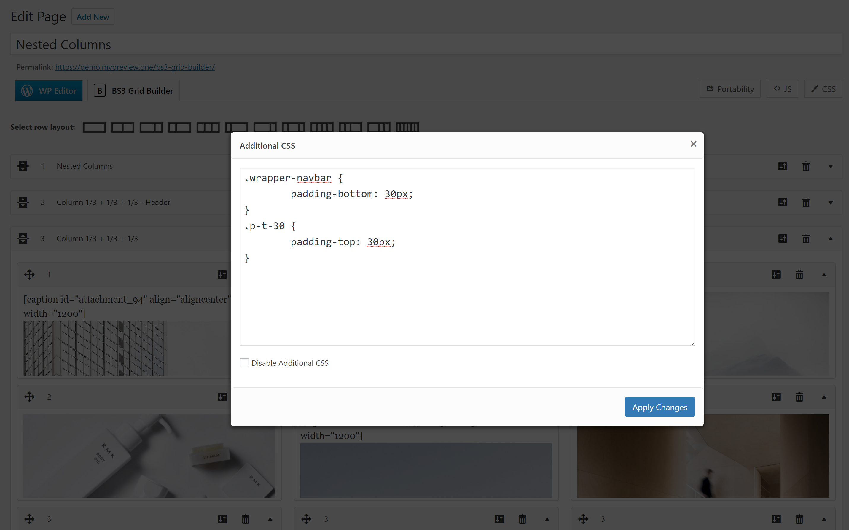 Ability to add additional in page CSS code.