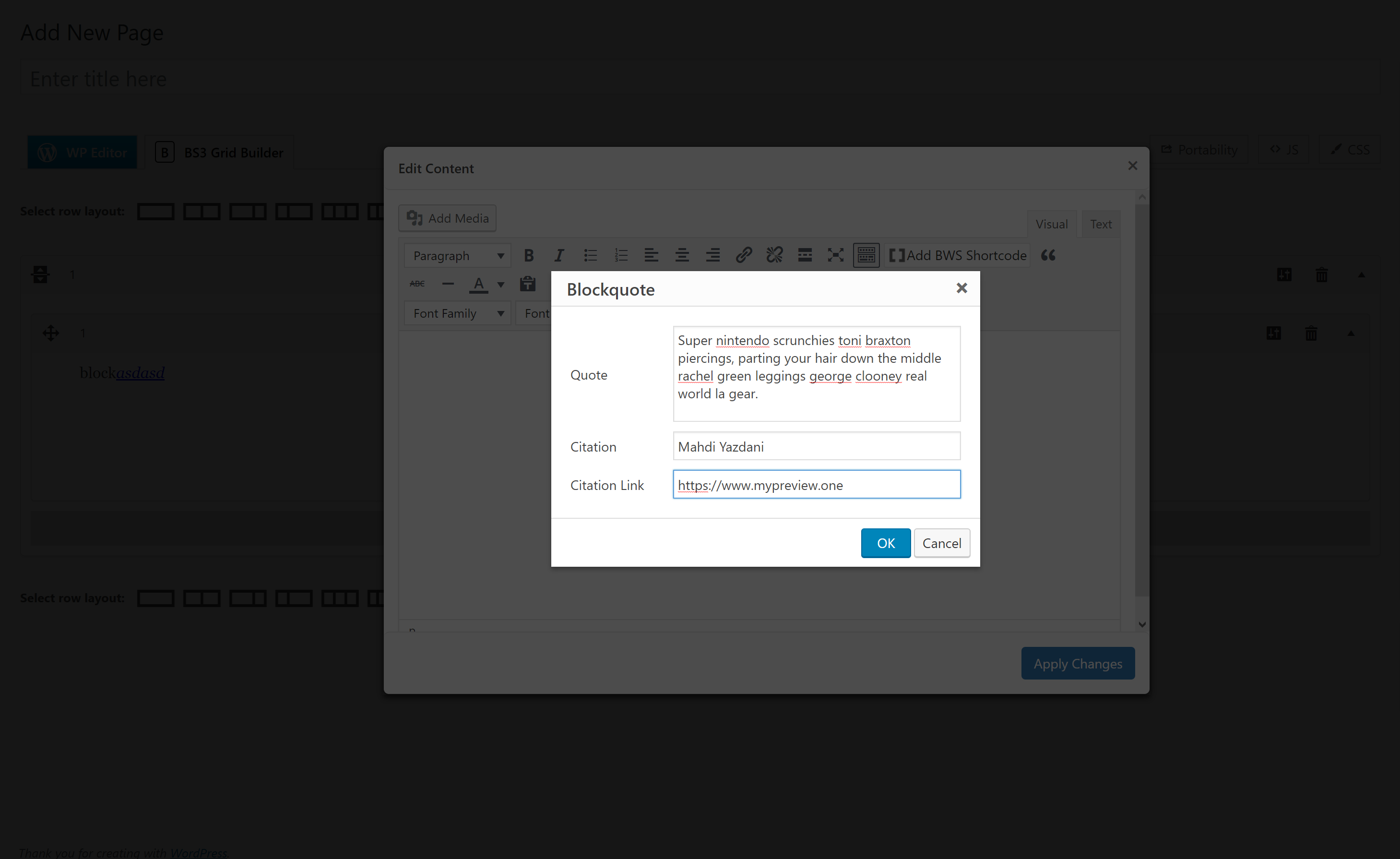 Custom blockquote within citation and citation link support.