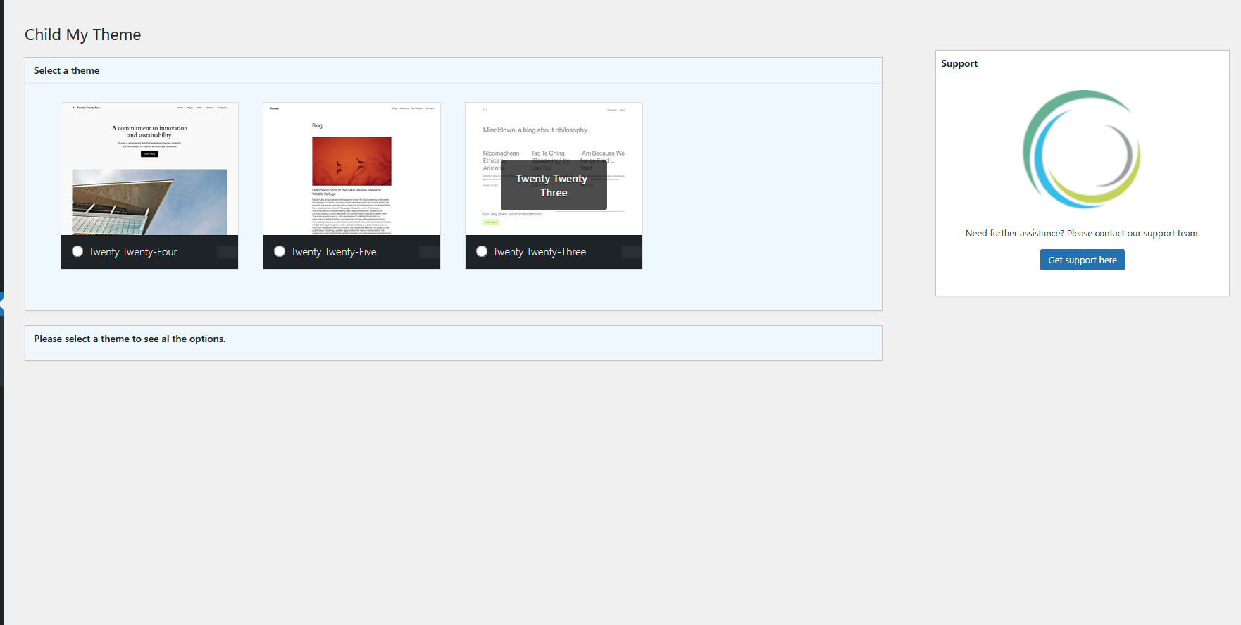 Child theme select master theme.