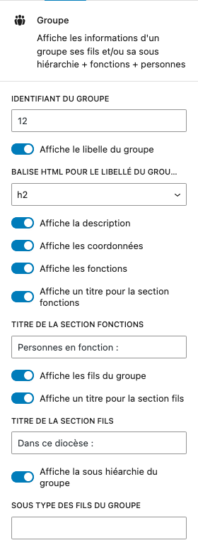 Configuration d'un bloc "Groupe"