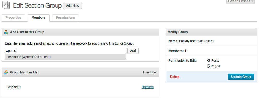 Manage content editing permissions using “section groups”