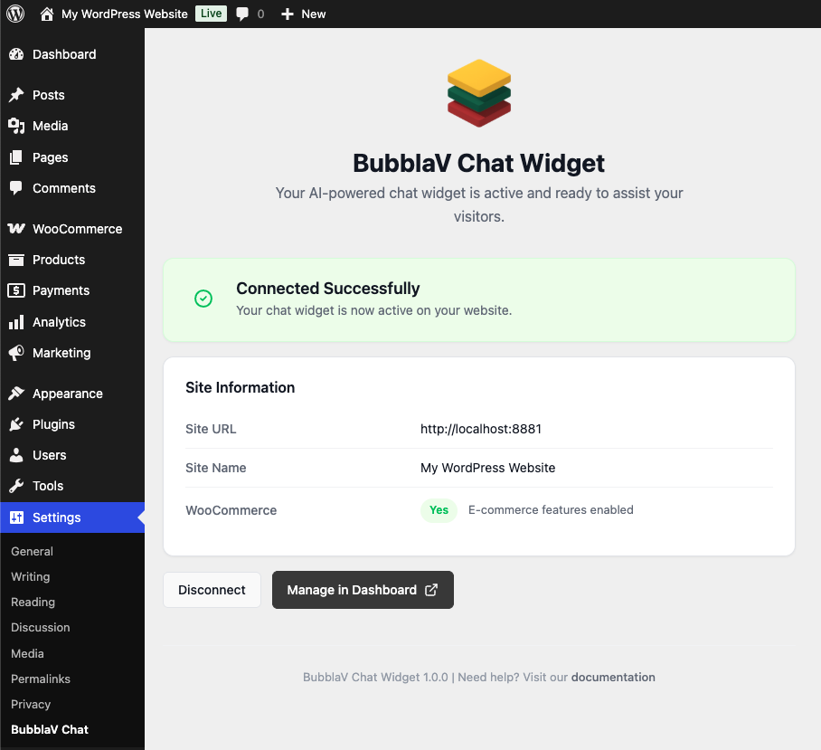 Connected state with site information