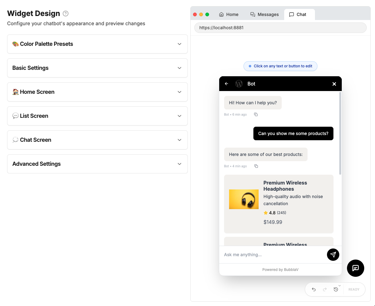 Widget design customization