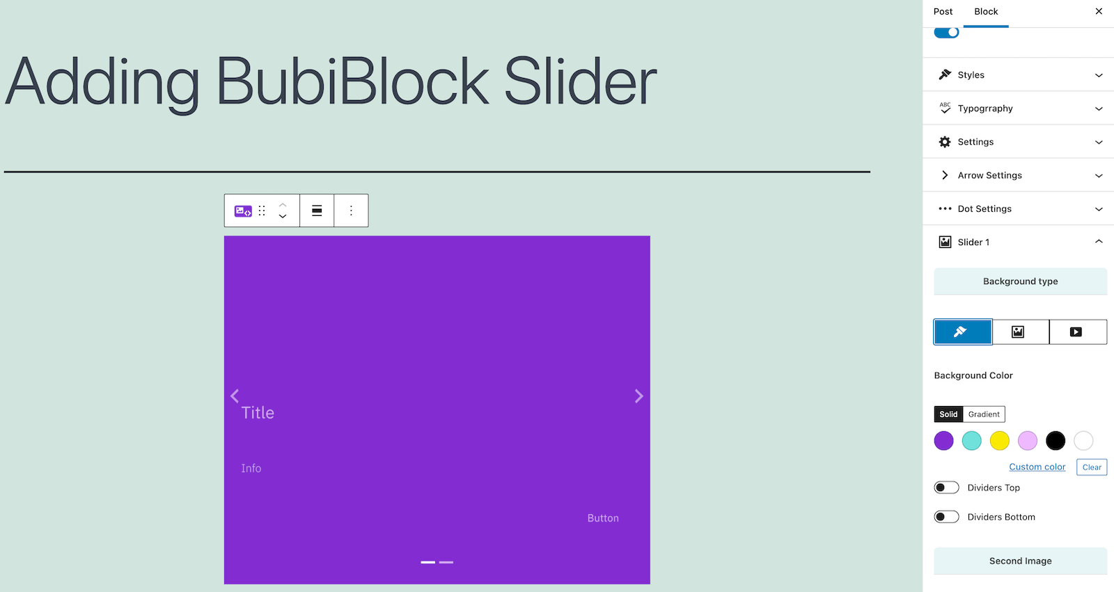 Settings BubiBlock Slider