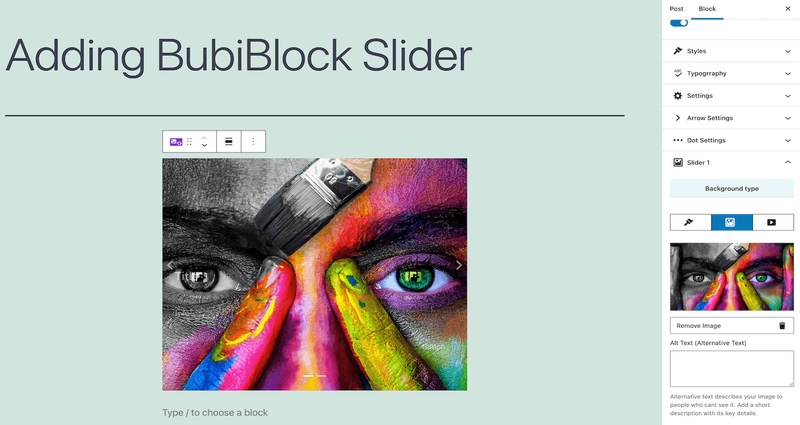 BubiBlock Slider add Image in background
