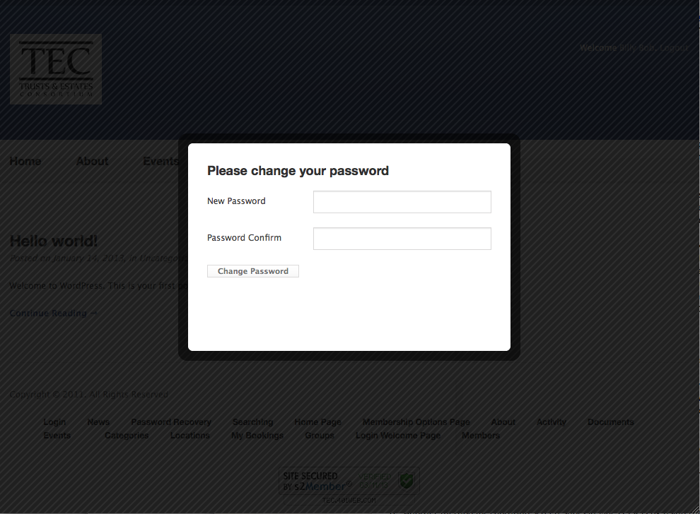 change password modal window