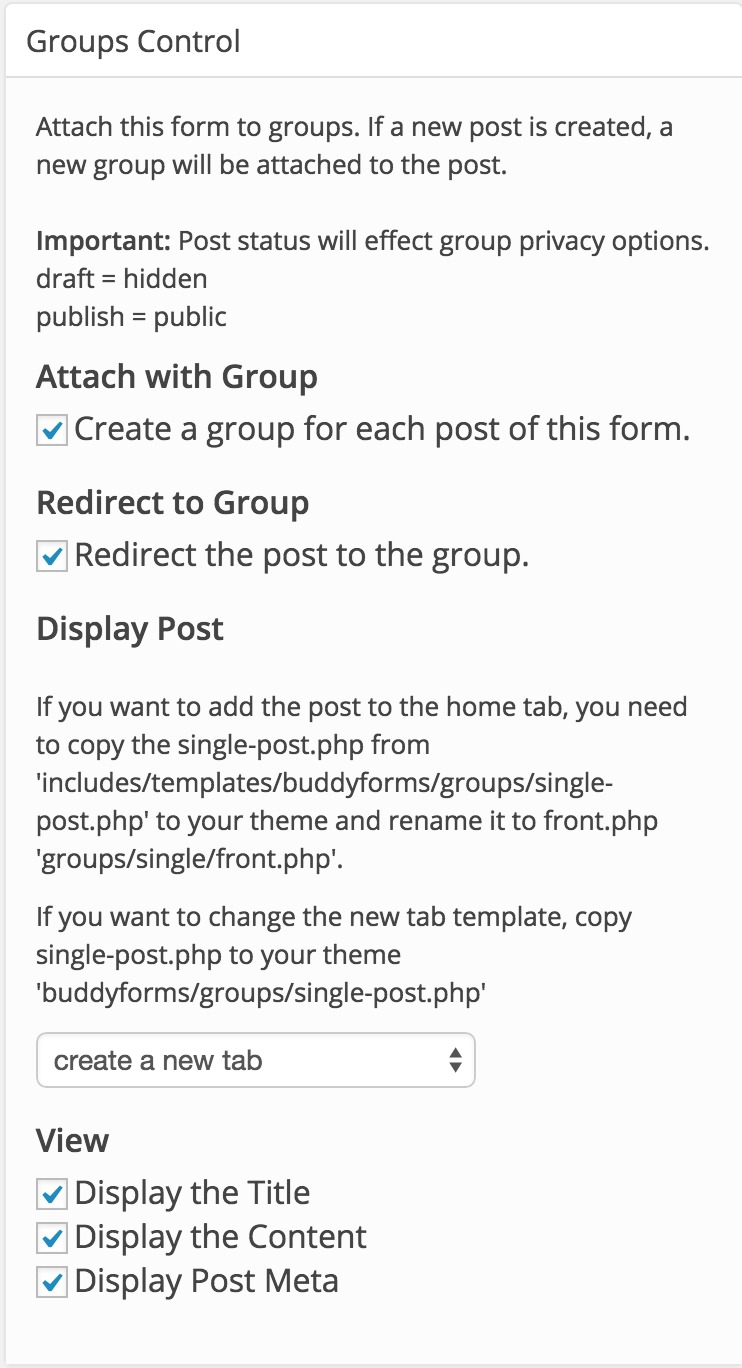 **Attached Groups Options in The FormBuilder** - Define the Attached Groups Options for each form separately.