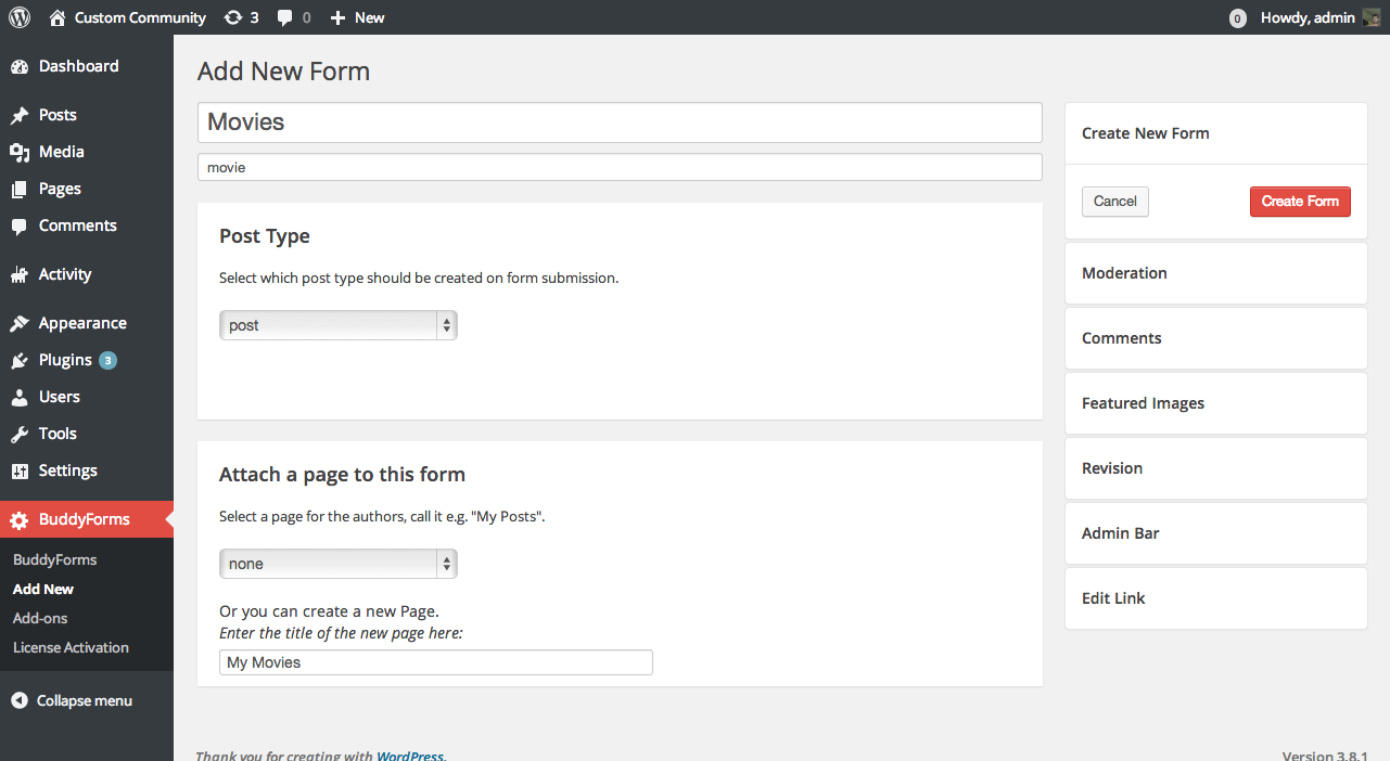 **Add New Form** - This is how it looks when you add a new form with BuddyForms.