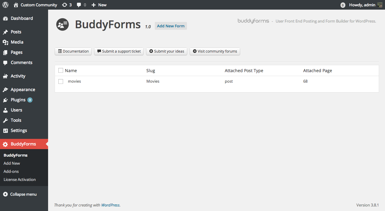 **Backend Overview** - The backend overview of your existing forms.