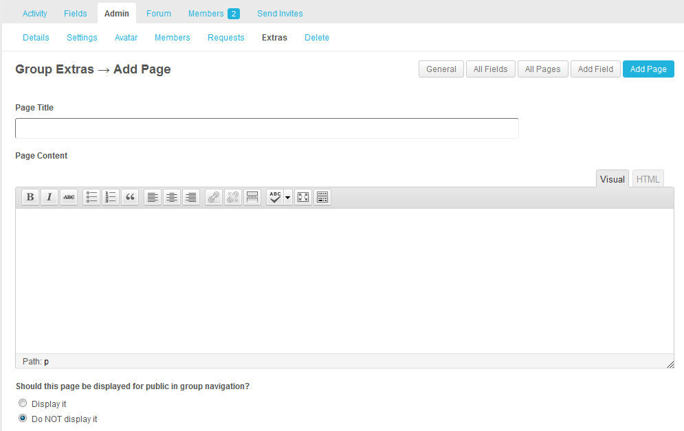 Adding new group page