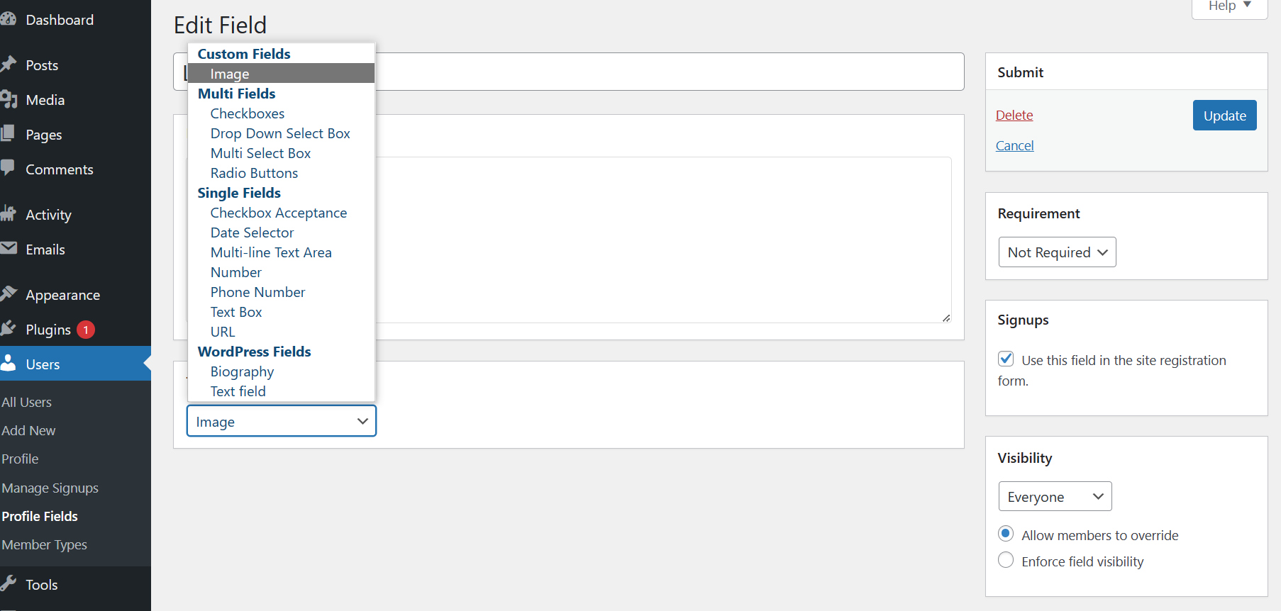 Image type profile field