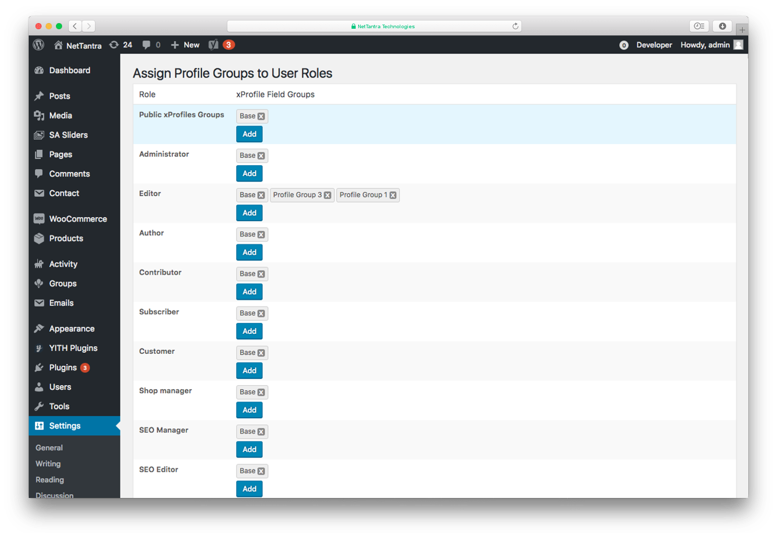 Screenshot for Assigning Extended Profile Groups to User Roles