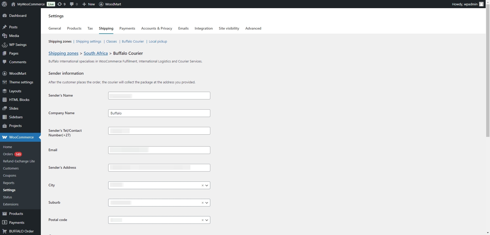 Default Sender Information Configuration.
