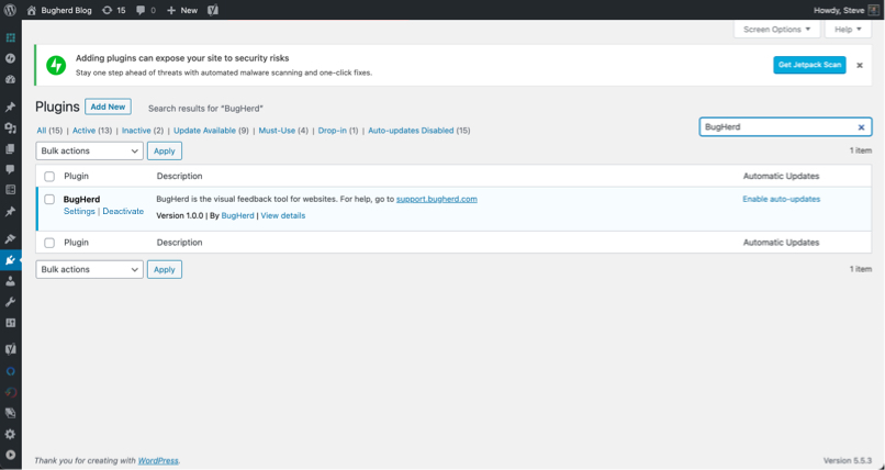 Enter your Project Key from BugHerd to enable the Plugin