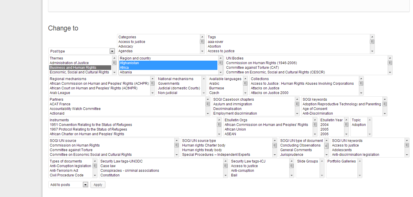 Select parametrs to change ,action to perform ,click Apply