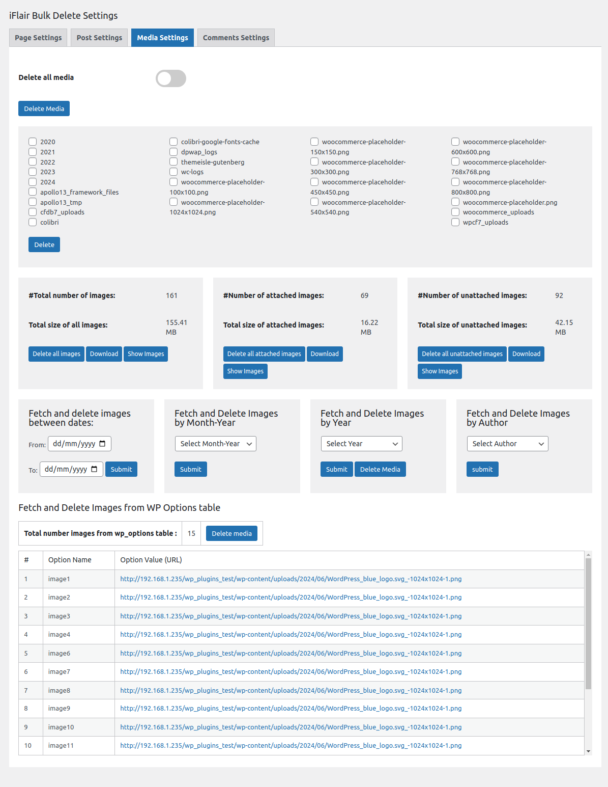 Backend :: Media Settings page