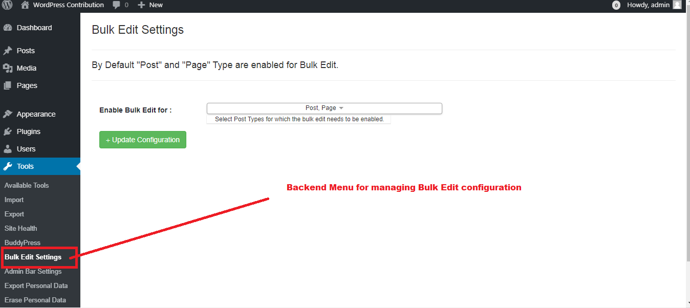screenshot-1 - Configuration screen in backend to manage bulk edit options.