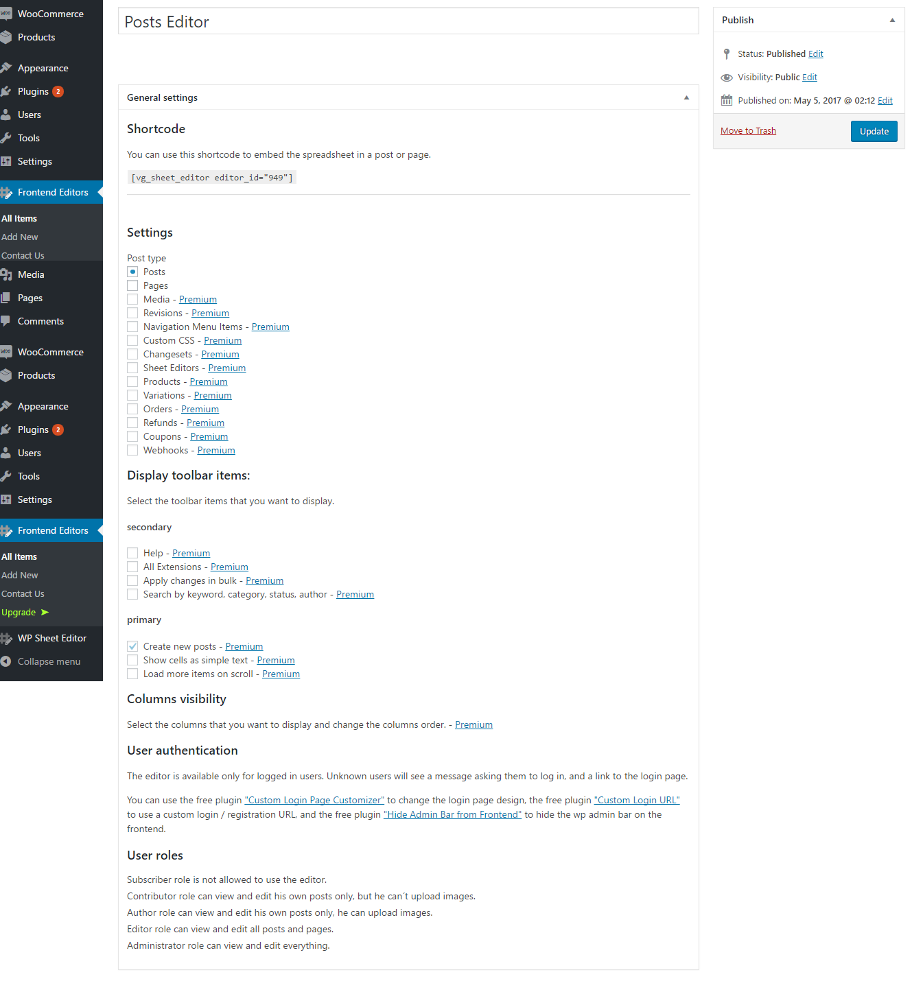settings page