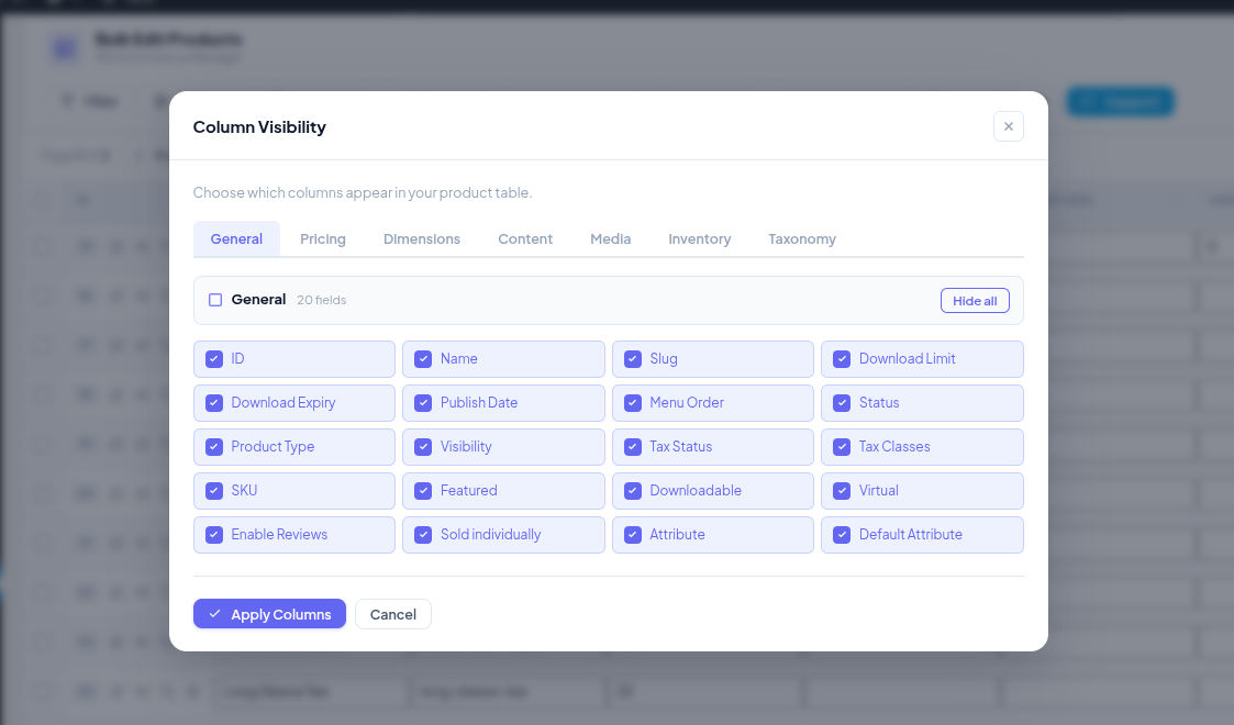 Filter and search panel for targeting specific products