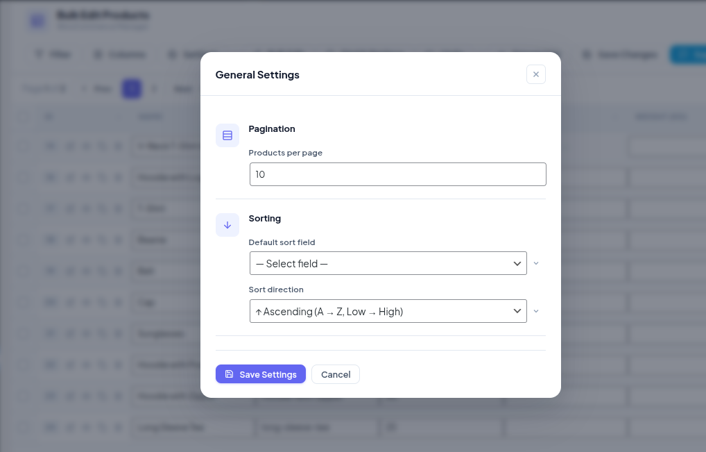 Saving bulk changes across multiple products simultaneously