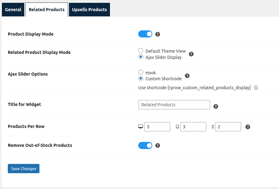 Settings for UpSells products Section