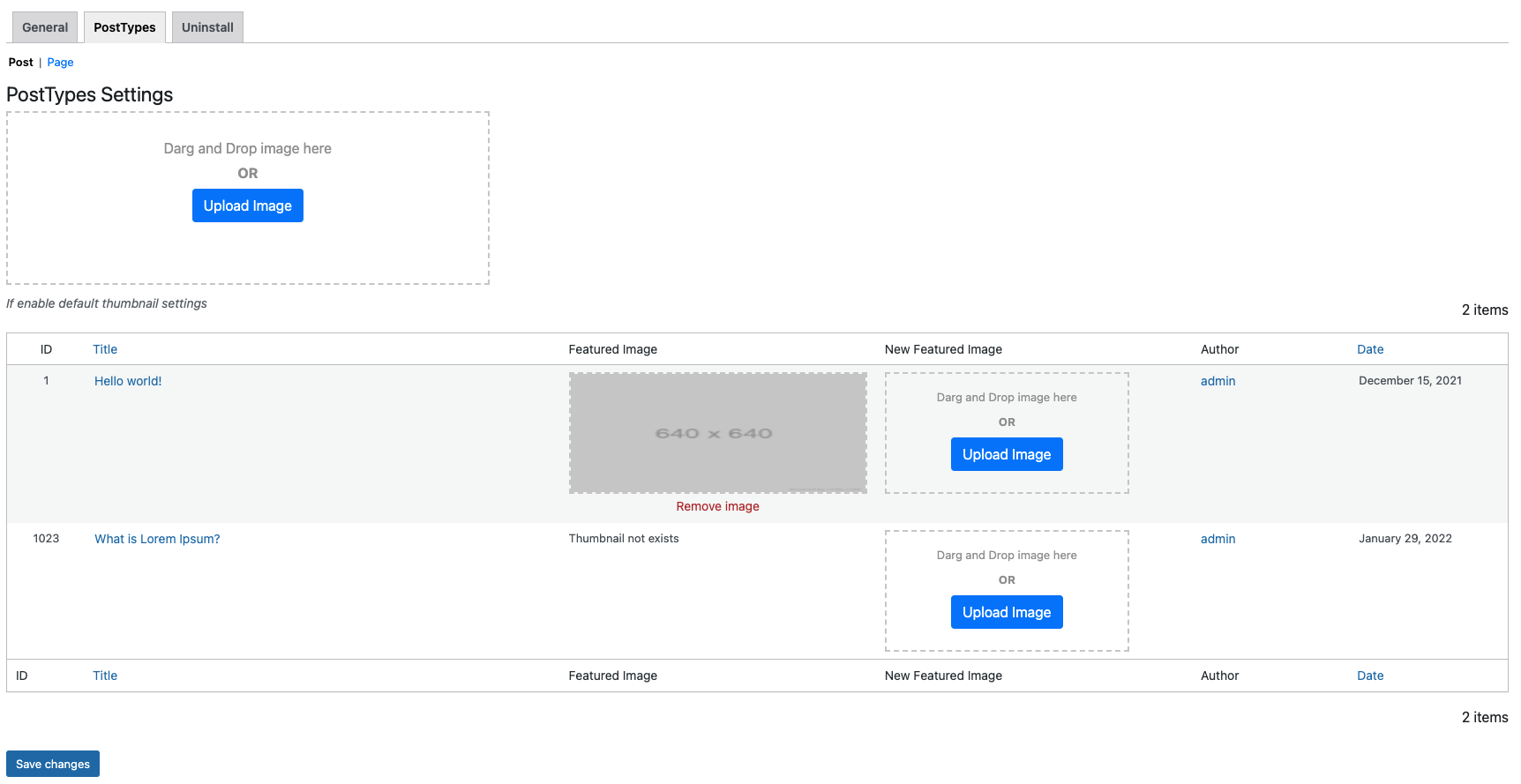 Display Upload/Remove featured image.