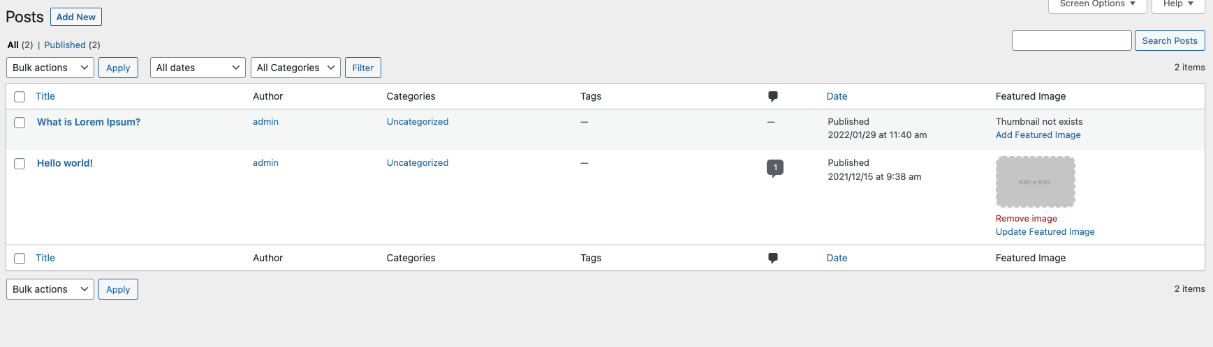 Add/update Posts featured image.