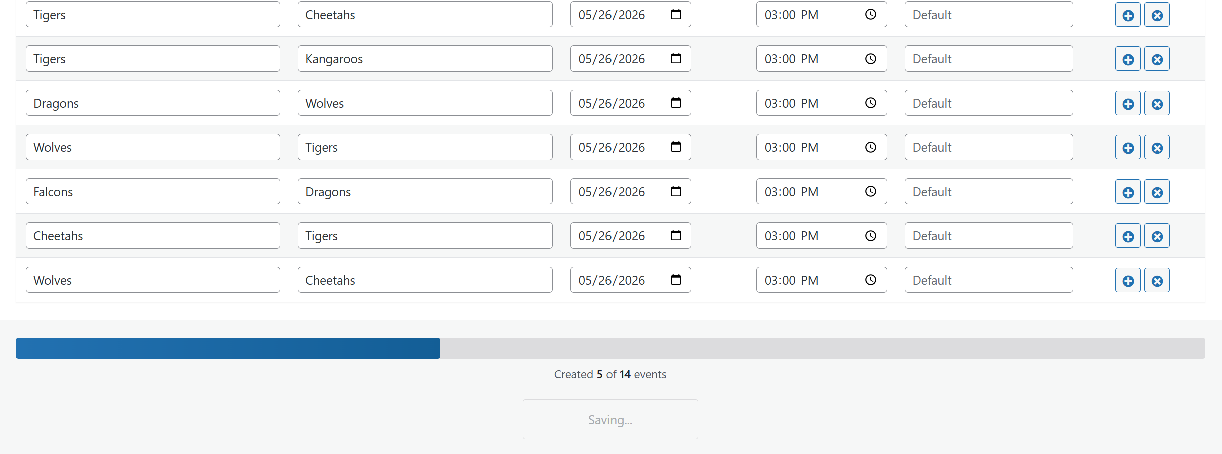 Progress bar during fixture creation