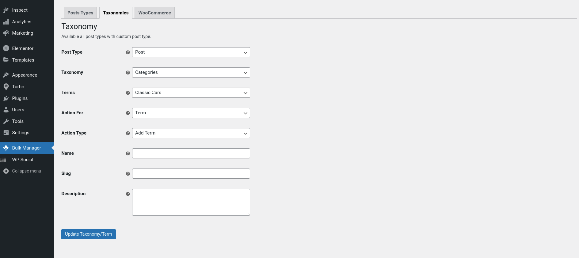 Taxonomy Settings