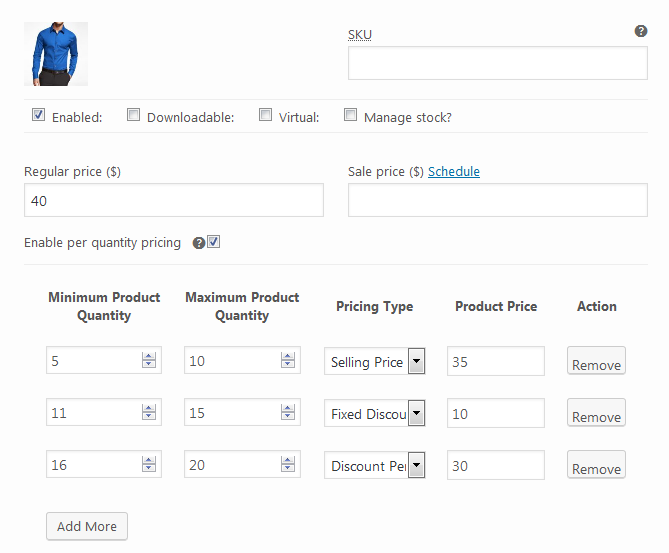 Global bulk pricing table configuration
