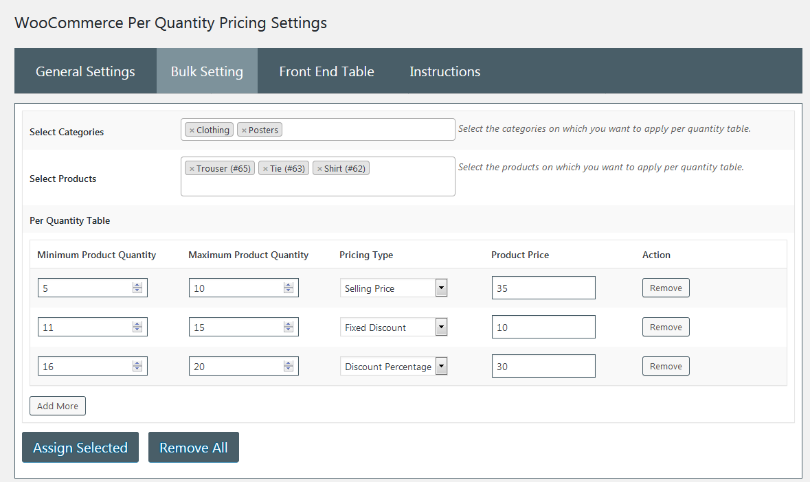 Pricing table customization options