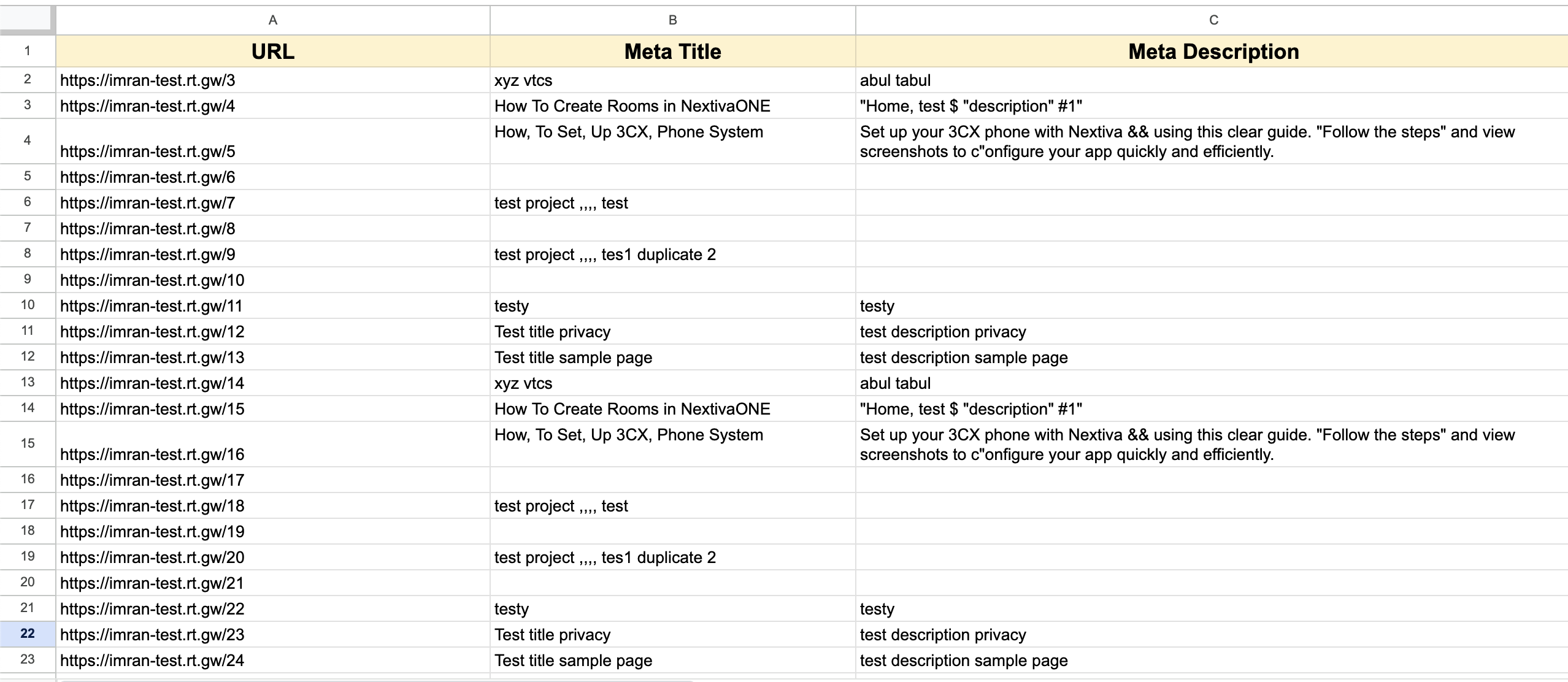 Demo Google Sheet