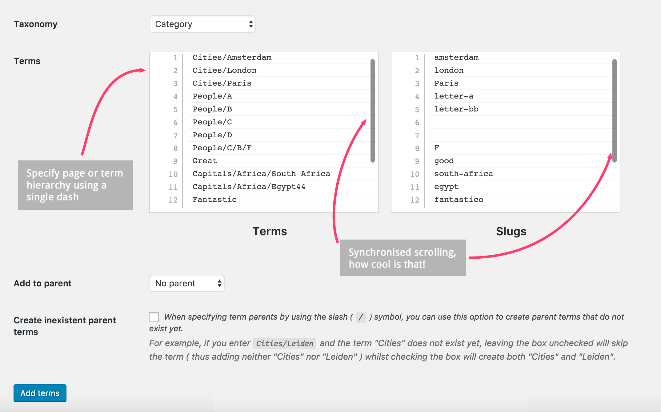 Many nifty features to make the creation of terms and posts even easier!