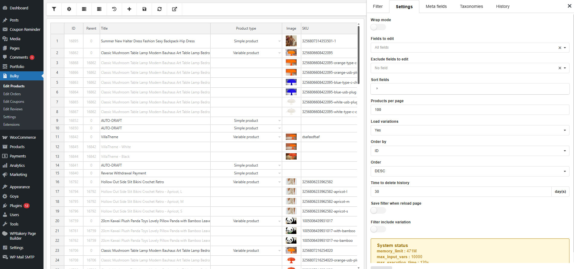Settings for Screen